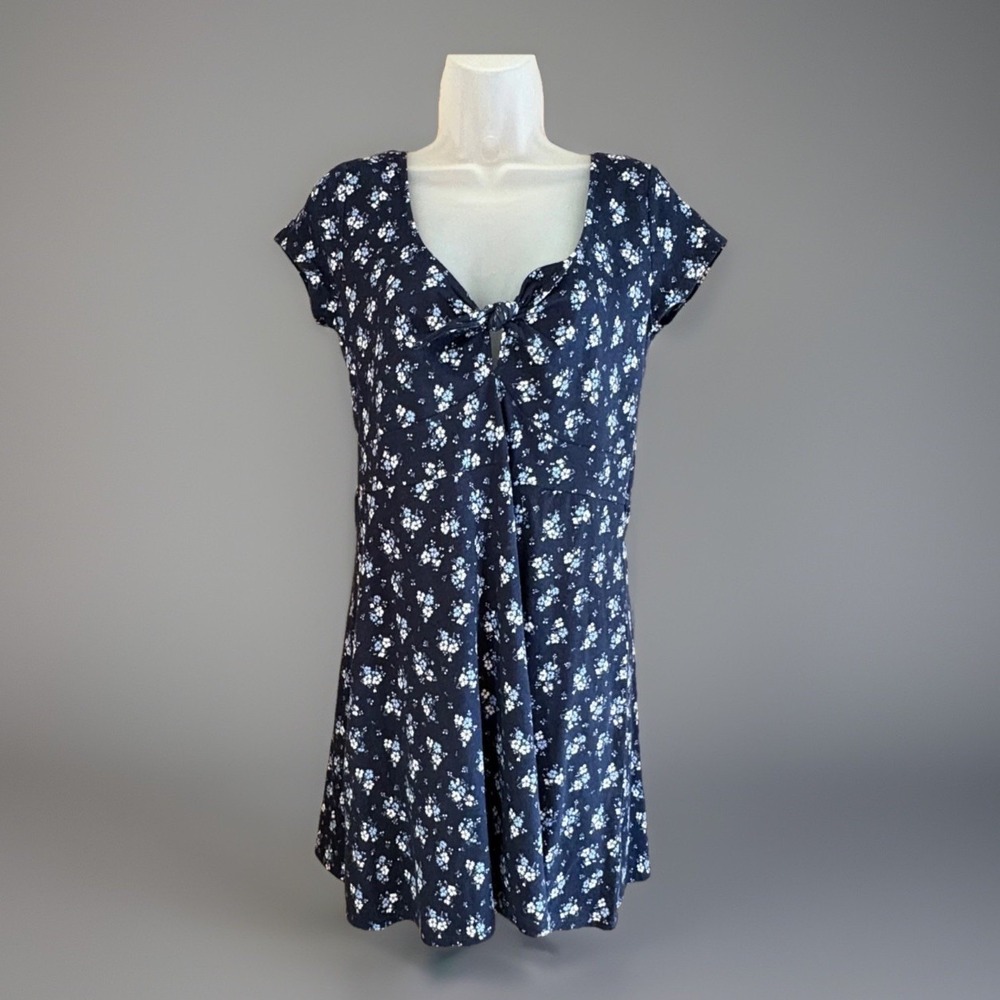 Aeropostale Dress Womens L Navy Mini Floral Tie Front Beach Resort Coastal Boho